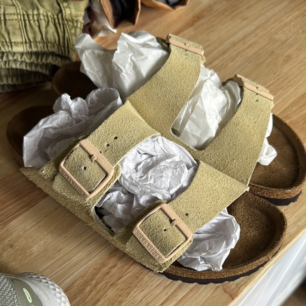 Birkenstock’s Beige Suede Double Strap Sandals
